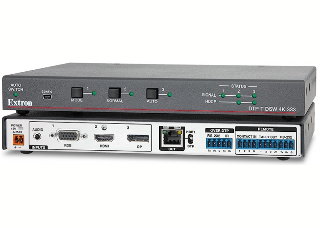Extron DTP T DSW 4K 333 - Sélecteur multi-formats à trois entrées avec émetteur DTP intégré et embeddage audio - Compatible HDBaseT 