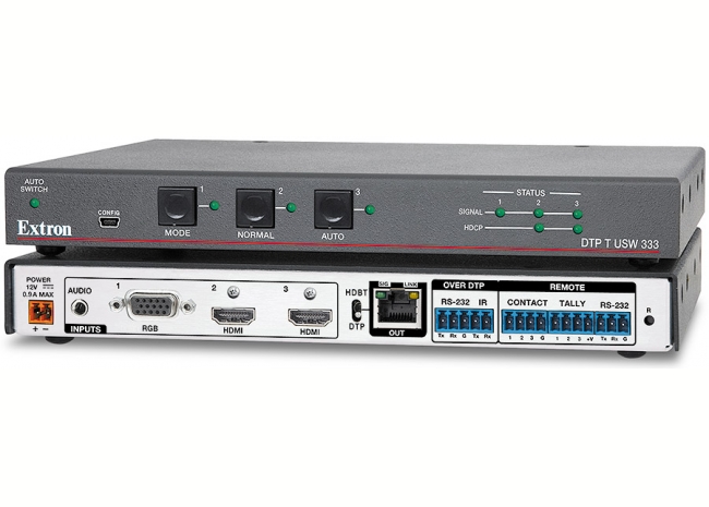 Extron DTP T USW 333 - Sélecteur à trois entrées avec émetteur DTP intégré et embeddage audio - Compatible HDBaseT 