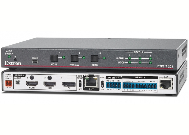 Extron DTP2 T 203 - Sélecteur 4K/60 à trois entrées avec émetteur DTP2 intégré - Compatible HDBaseT Extron DTP2 T 203 - Sélecteur 4K/60 à trois entrées avec émetteur DTP2 intégré - Compatible HDBaseT