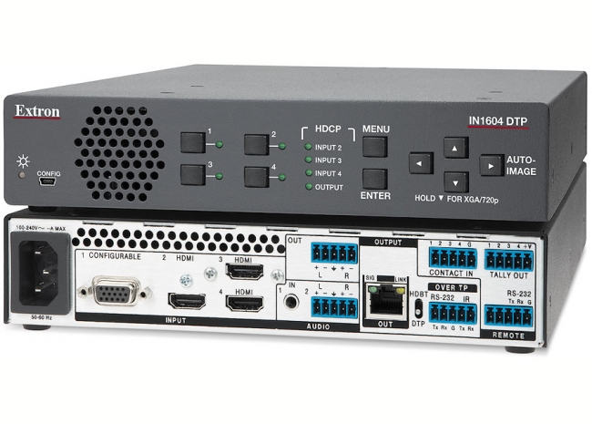 Extron IN1604 DTP - Scaler à 3 entrées HDMI, 1 entrée audio analogique et une sortie DTP - Compatible HDBaseT