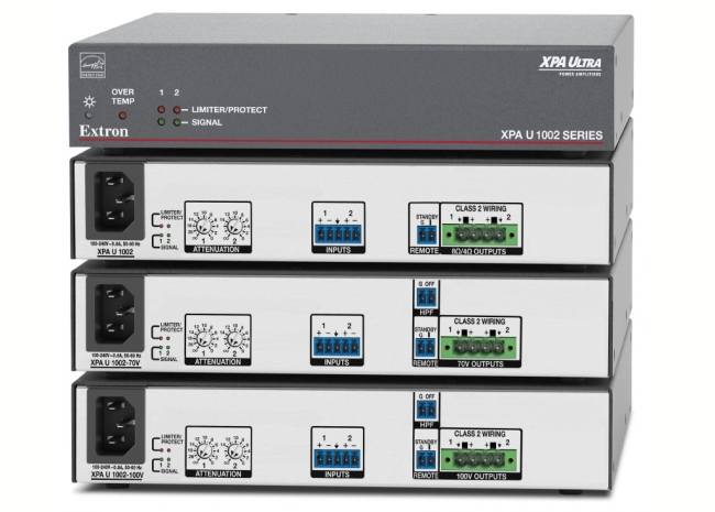 Extron XPA U 1002 - Amplificateur basse et haute impédance à deux canaux - 100W par canal - Disponible en 8 ou 4 Ohms, 70 V et 100 V Extron XPA U 1002 - Amplificateur basse et haute impédance à deux canaux - 100W par canal - Disponible en 8 ou 4 Ohms, 70 V et 100 V