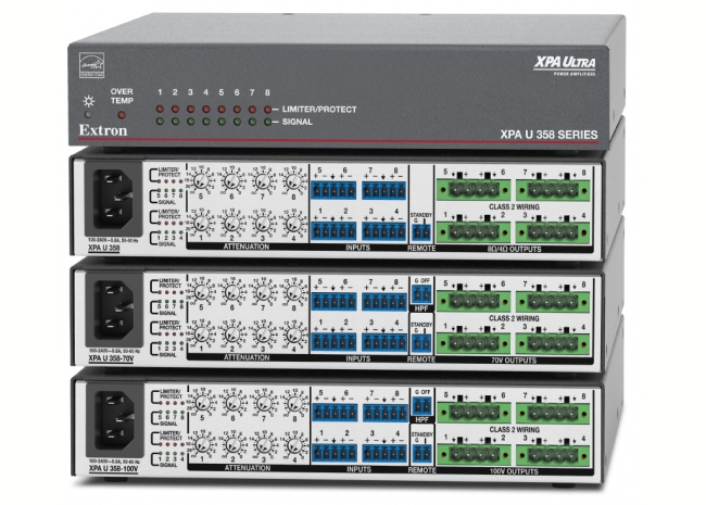 Extron XPA U 358 - Amplificateur basse et haute impédance à huit canaux - 35W par canal - Disponible en 8 ou 4 Ohms, 70 V et 100 V