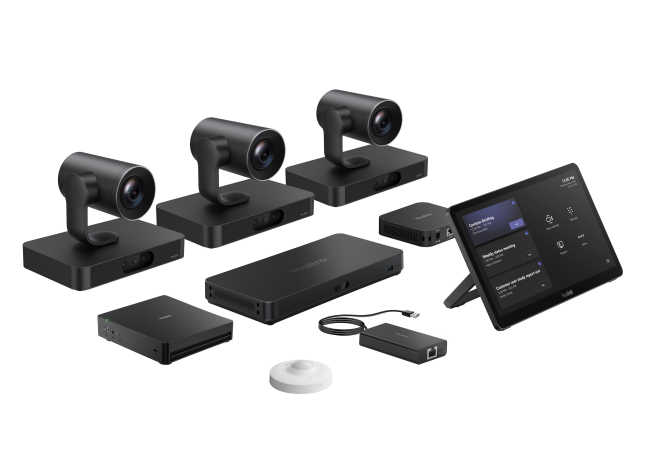 Kit comprenant le mini-PC MCore 4, l'écran tactile MTouch Plus, la SmartVision 80, l' AVHub, le commutateur  RCH40 E2, le RoomSensor et le BYOD-Extender