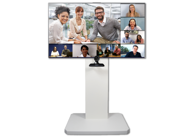 TITAN XP180 - Meuble Mobile de Visioconférence simple écran jusqu'à 86 pouces de coloris blanc