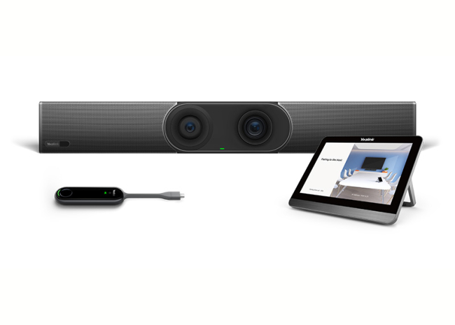 Yealink Meeting Bar A30-025 - Système de visioconférence Android hybride pour moyennes salles de réunion avec tablette tactile CPT18 et pod de diffusion WPP30 - Certifié Teams, Zoom, mode BYOD